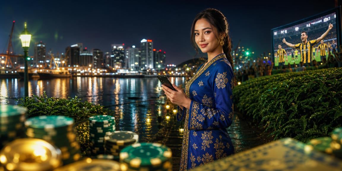 Pemain Malaysia menikmati platform kasino dalam talian myb77 dengan pakaian tradisional baju kurung